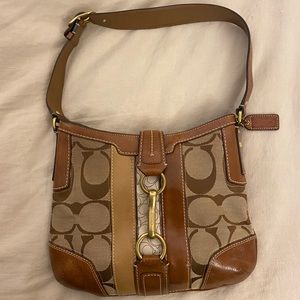 Brown and Tan Coach Hobo Signature Shoulderbag